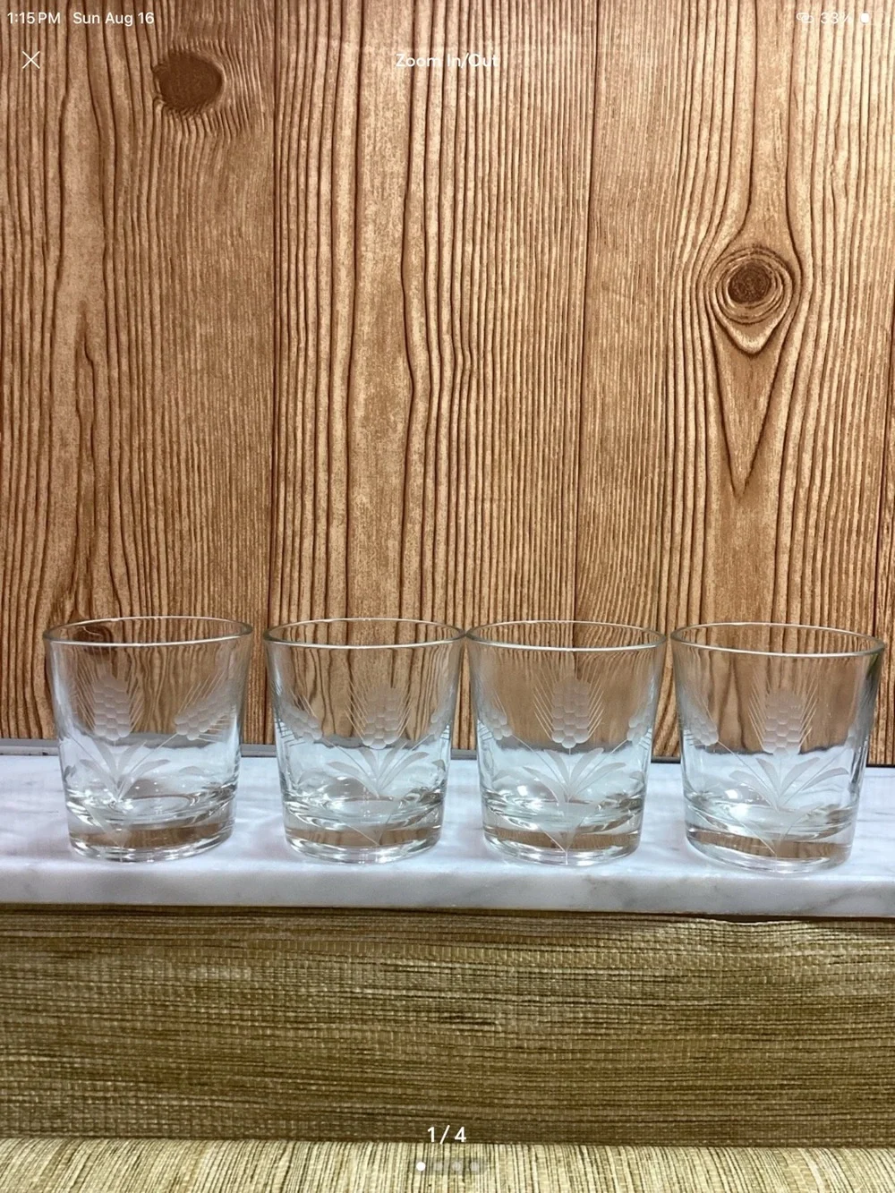 Vintage Clear Etched Lowball Glasses Set - 4 Pack